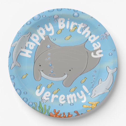 Niedliche Abbildung von Mantarochen und Blasen Car Pappteller (Vorderseite)