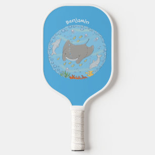 Niedliche Abbildung von Mantarochen und Blasen Car Pickleball Schläger