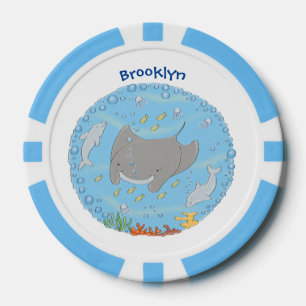 Niedliche Abbildung von Mantarochen und Blasen Car Pokerchips