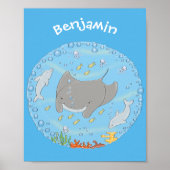 Niedliche Abbildung von Mantarochen und Blasen Car Poster (Vorne)