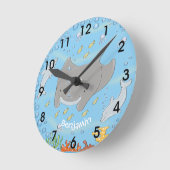 Niedliche Abbildung von Mantarochen und Blasen Car Runde Wanduhr (Winkel)