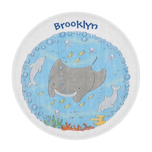 Niedliche Abbildung von Mantarochen und Blasen Car Schneidebrett (Vorderseite)