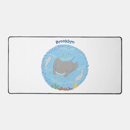 Niedliche Abbildung von Mantarochen und Blasen Car Schreibtischunterlage (Vorderseite)