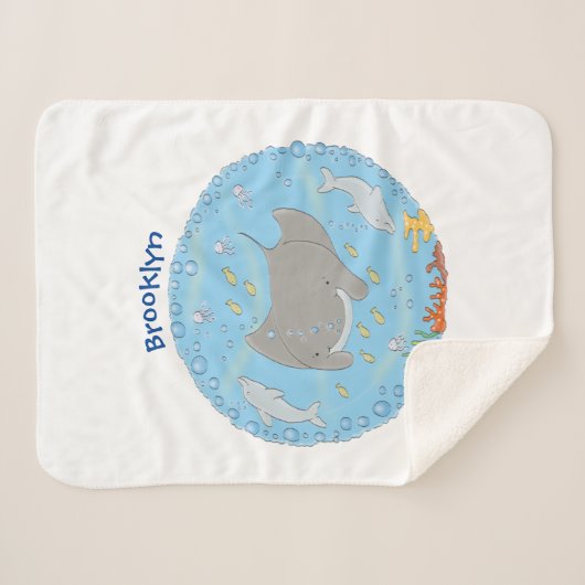 Niedliche Abbildung von Mantarochen und Blasen Car Sherpadecke (Vorderseite (Horizontal))