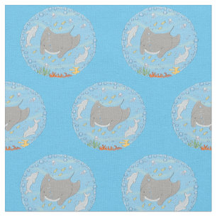 Niedliche Abbildung von Mantarochen und Blasen Car Stoff