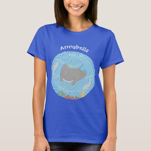 Niedliche Abbildung von Mantarochen und Blasen Car T-Shirt (Vorderseite)