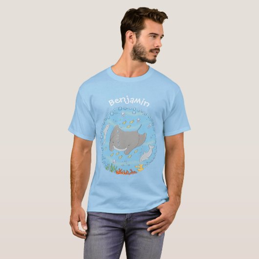 Niedliche Abbildung von Mantarochen und Blasen Car T-Shirt (Vorne ganz)
