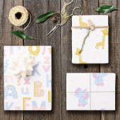 Niedliche ABC Alphabet Muster Pastel Baby Dusche Geschenkpapier Set