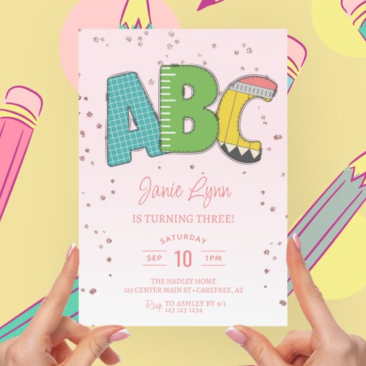 Niedliche ABC School 3. Geburtstagsfeier Party Einladung