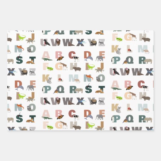 Niedliche ABC-Tiere Geschenkpapier Set (Vorderseite)