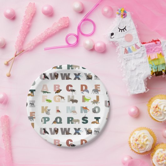 Niedliche ABC-Tiere Pappteller (Party)