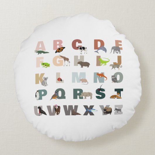 Niedliche ABC-Tiere Rundes Kissen (Rückseite)