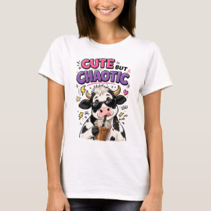 Niedliche, aber chaotische Kuh mit Eiskaffee T-Shirt
