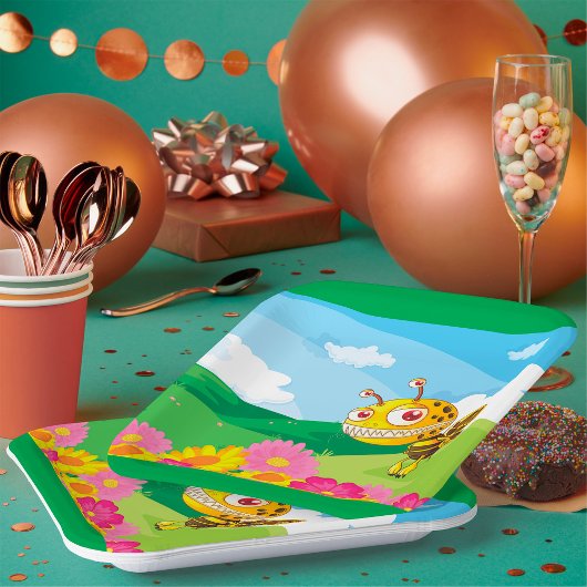 Niedliche, aber graue Monsterbiene in einer Blume Pappteller