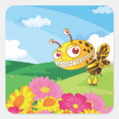 Niedliche, aber graue Monsterbiene in einer Blume Quadratischer Aufkleber (Vorderseite)