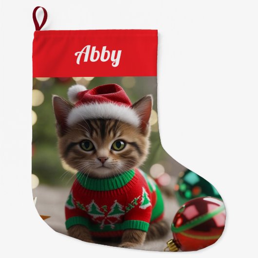 Niedliche Abessinienkatze Weihnachten Personalisie Großer Weihnachtsstrumpf (Vorderseite)
