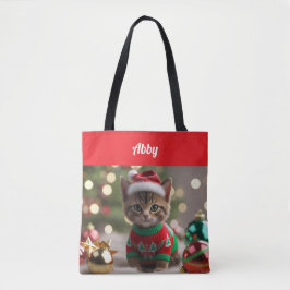 Niedliche Abessinienkatze Weihnachten Personalisie Tasche