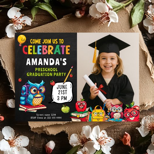 Niedliche Abschluss-Vorschulfeier mit Foto Einladung