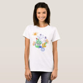 Niedliche Abstrakte Blume und Sonne T-Shirt (Vorne ganz)