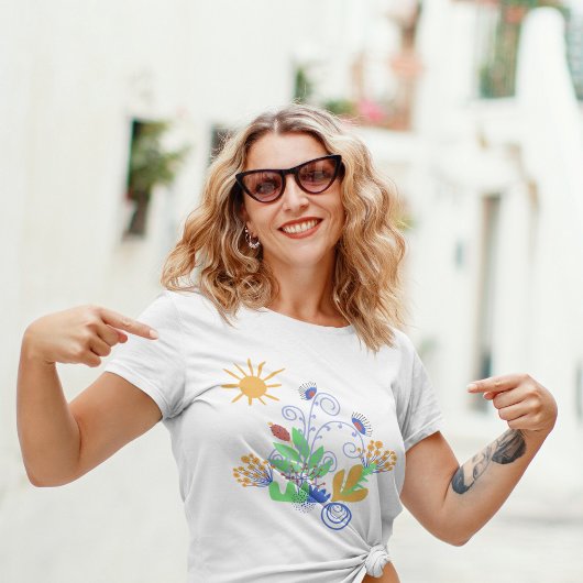 Niedliche Abstrakte Blume und Sonne T-Shirt