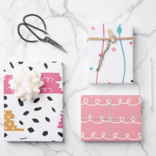 Niedliche Abstrakte Doodstreifen Schlaganfälle Geschenkpapier Set