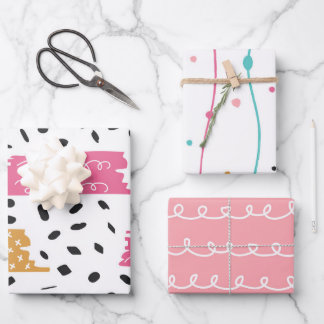 Niedliche Abstrakte Doodstreifen Schlaganfälle Geschenkpapier Set
