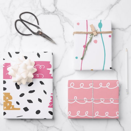Niedliche Abstrakte Doodstreifen Schlaganfälle Geschenkpapier Set (Vorderseite)