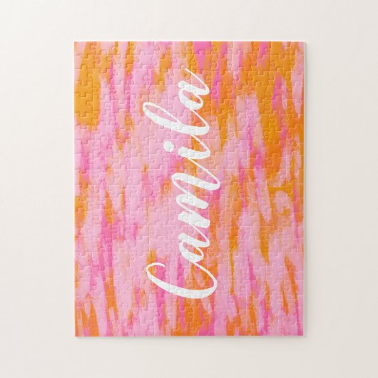 Niedliche Abstrakte Farbe Rosa Orange Personalisie Puzzle (Vertikal)