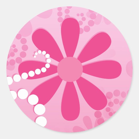 Niedliche Abstrakte Girly Pink Retro Blume Runder Aufkleber (Vorderseite)