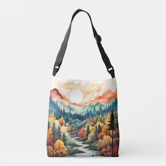 Niedliche Abstrakte Landschaftliche Landschaftsbil Tragetaschen Mit Langen Trägern (Rückseite)
