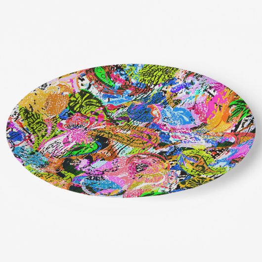 Niedliche abstrakte Paisley-Blume Pappteller (Schrägansicht)