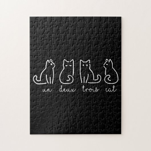 Niedliche Abstrakte Un Deux Trois Cat Französisch Puzzle (Vertikal)