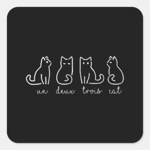 Niedliche Abstrakte Un Deux Trois Cat Französisch  Quadratischer Aufkleber