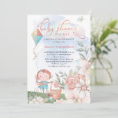 Niedliche Affe Girl Kite Baby Dusche Picnic Einladung (Stehend Vorderseite)