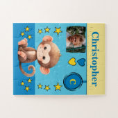 Niedliche Affen Foto Name Blue Gelb Kids Puzzle (Horizontal)