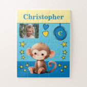 Niedliche Affen Foto Name Blue Gelb Kids Puzzle (Vertikal)