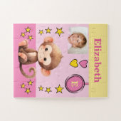 Niedliche Affen Foto Name Rosa Gelbe Kinder Puzzle (Horizontal)