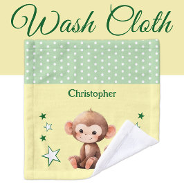 Niedliche Affen geben Namen polka dots Sterne grün Waschlappen