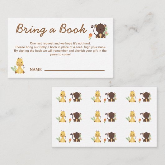Niedliche Affen Giraffe Buch für ein Baby Begleitkarte (Vorne/Hinten)