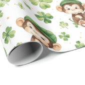 Niedliche Affen Green Hat Kleeblatt St. Patrick's Geschenkpapier (Rolleneckpunkt)