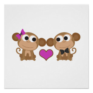 Niedliche Affen-Liebe Poster