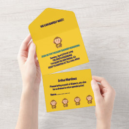 Niedliche Affen Thema Kinderdusche All In One Einladung