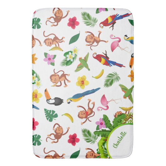 Niedliche Affen und Bananen im Dschungelmuster Badematte (Vorderseite Vertikal)