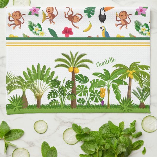 Niedliche Affen und Bananen im Dschungelmuster Geschirrtuch (Gefaltet)