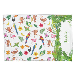 Niedliche Affen und Bananen im Dschungelmuster Kissenbezug