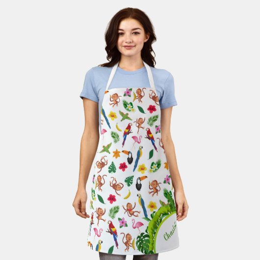 Niedliche Affen und Bananen in Jungle Pattern Küch Schürze (Getragen)