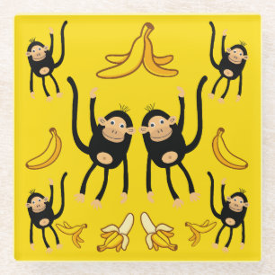 Niedliche Affen- und Bananenwerbung Glasuntersetzer