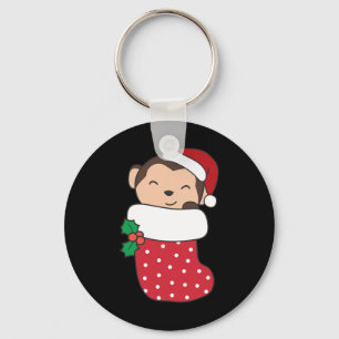 Niedliche Affen zu Weihnachten Strumpf zu Weihnach Schlüsselanhänger