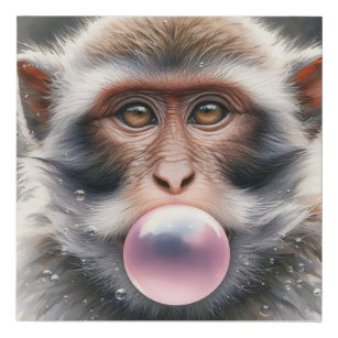 Niedliche Affenblasen Blasen Kaugummi Imitate Lein Künstlicher Leinwanddruck