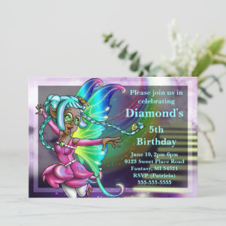 Niedliche Afrikanische Amerikanische Fairy Birthda Einladung